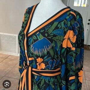 CELINA MOON Floral Wrap Dress - Blue, Green, Orange